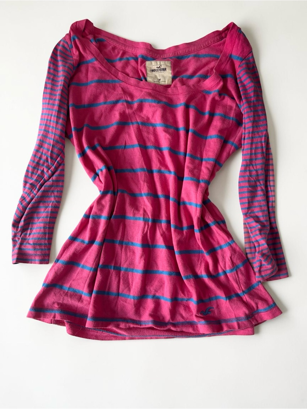 Hollister Late 2000s Y2K Pink Blue Striped Tee Size Medium